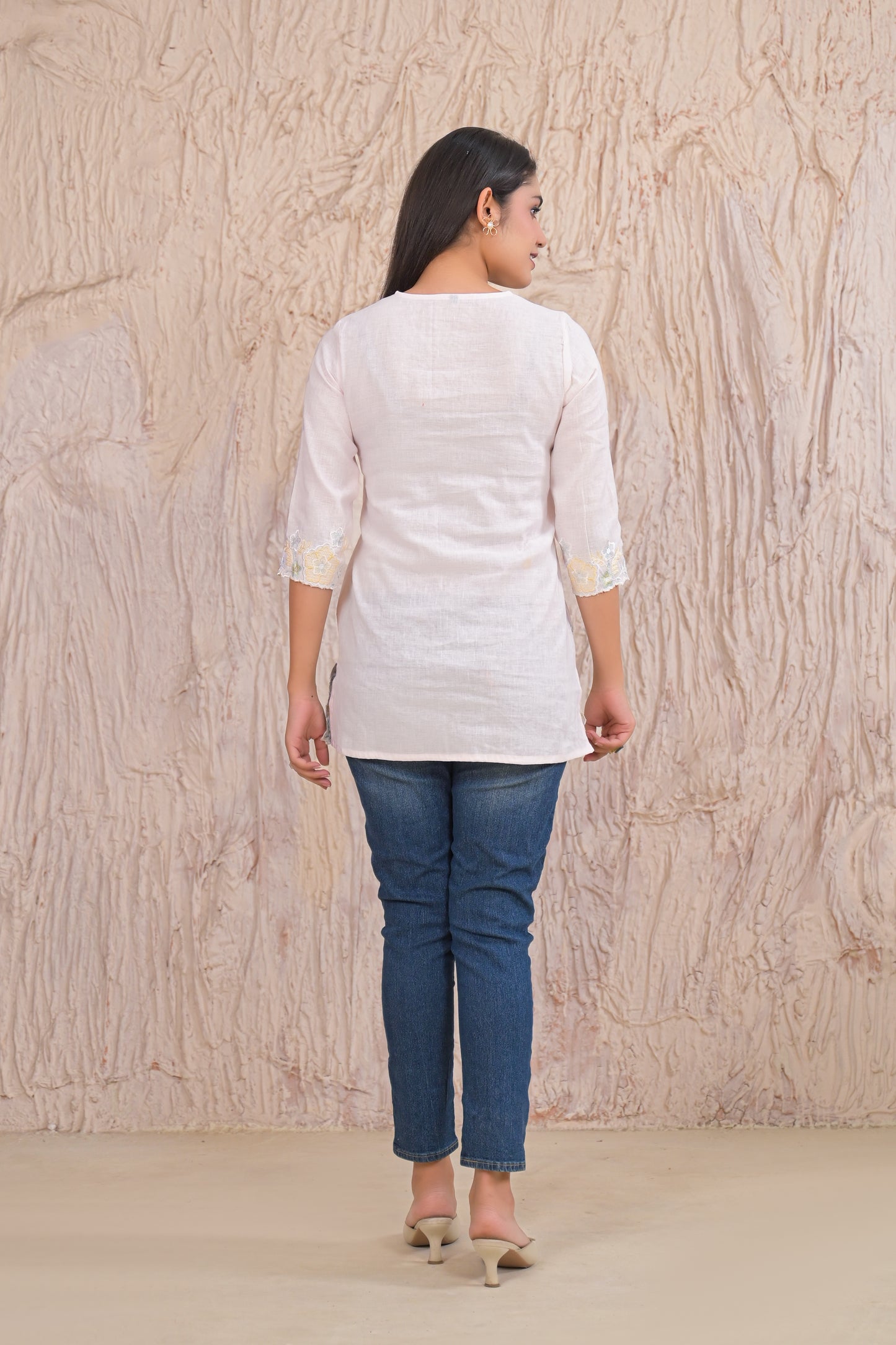 Elegant Light Pink Embroidered Short Kurti