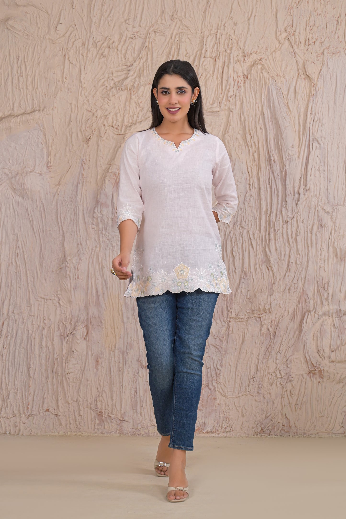 Elegant Light Pink Embroidered Short Kurti