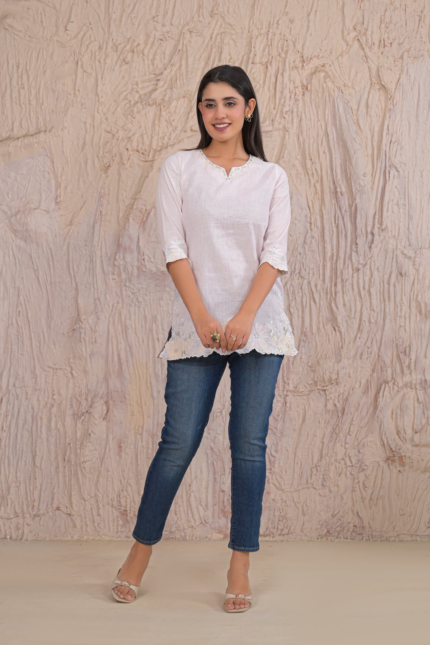 Elegant Light Pink Embroidered Short Kurti