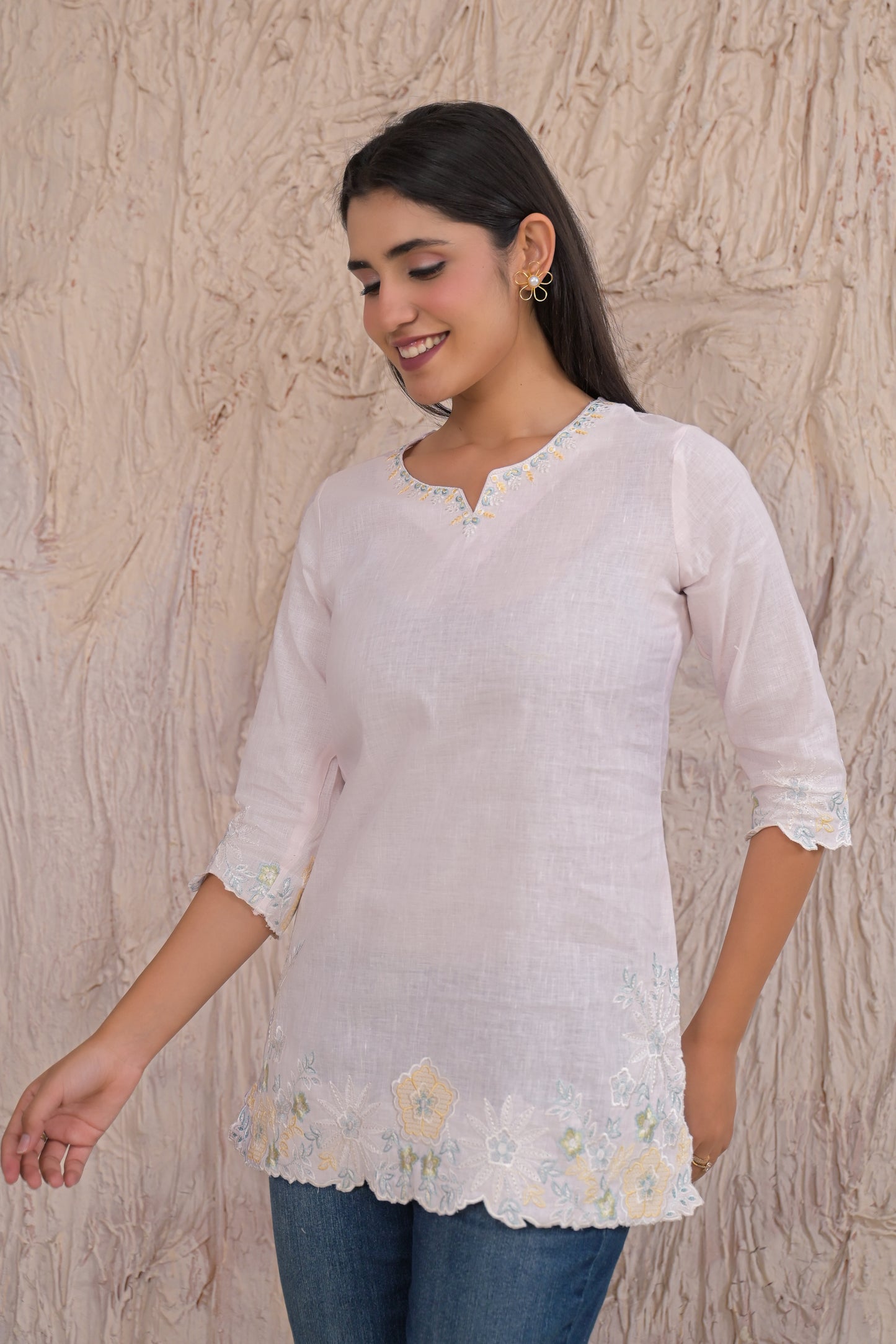 Elegant Light Pink Embroidered Short Kurti