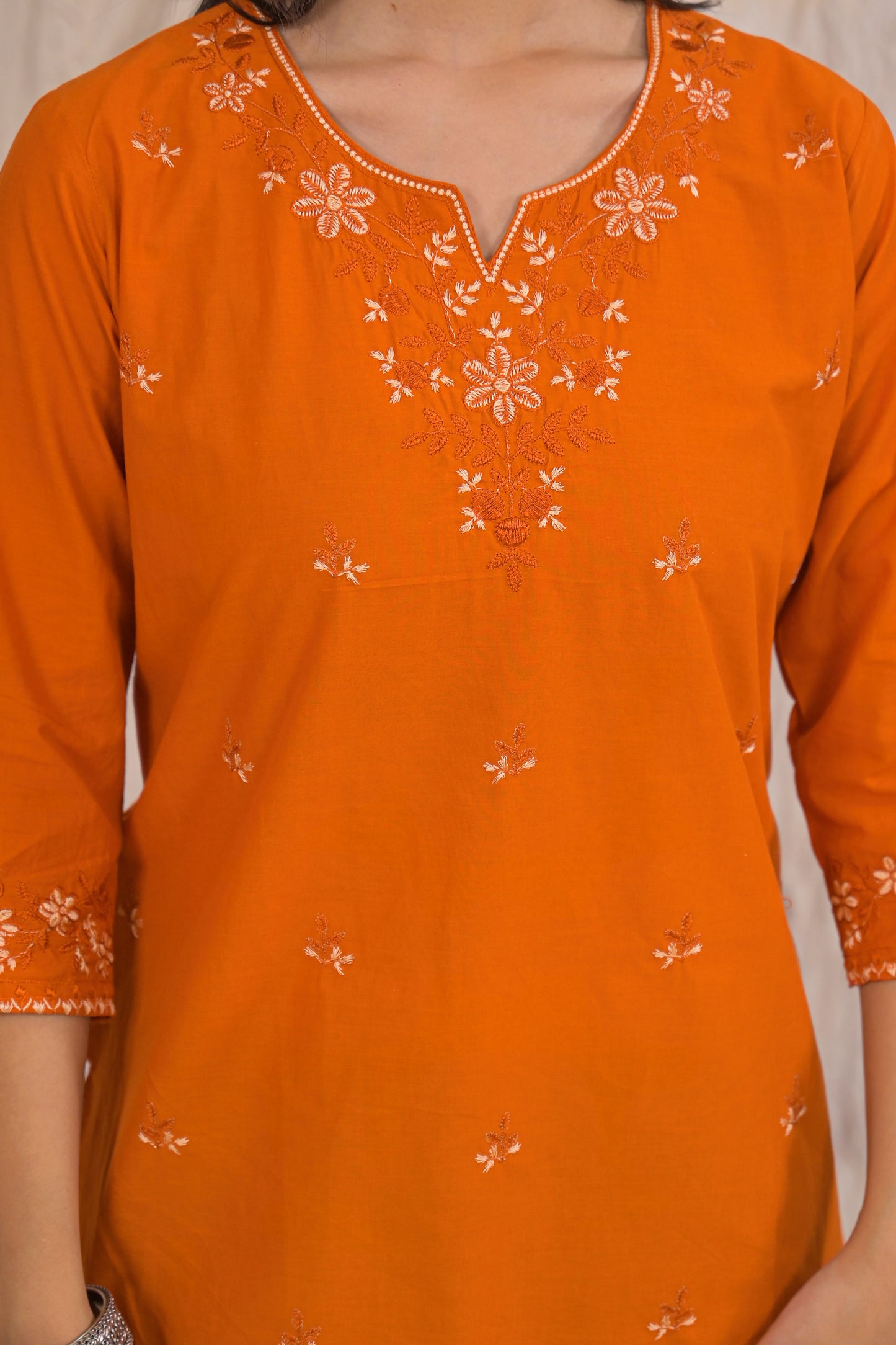 Elegant Rust Embroidered Short Kurti