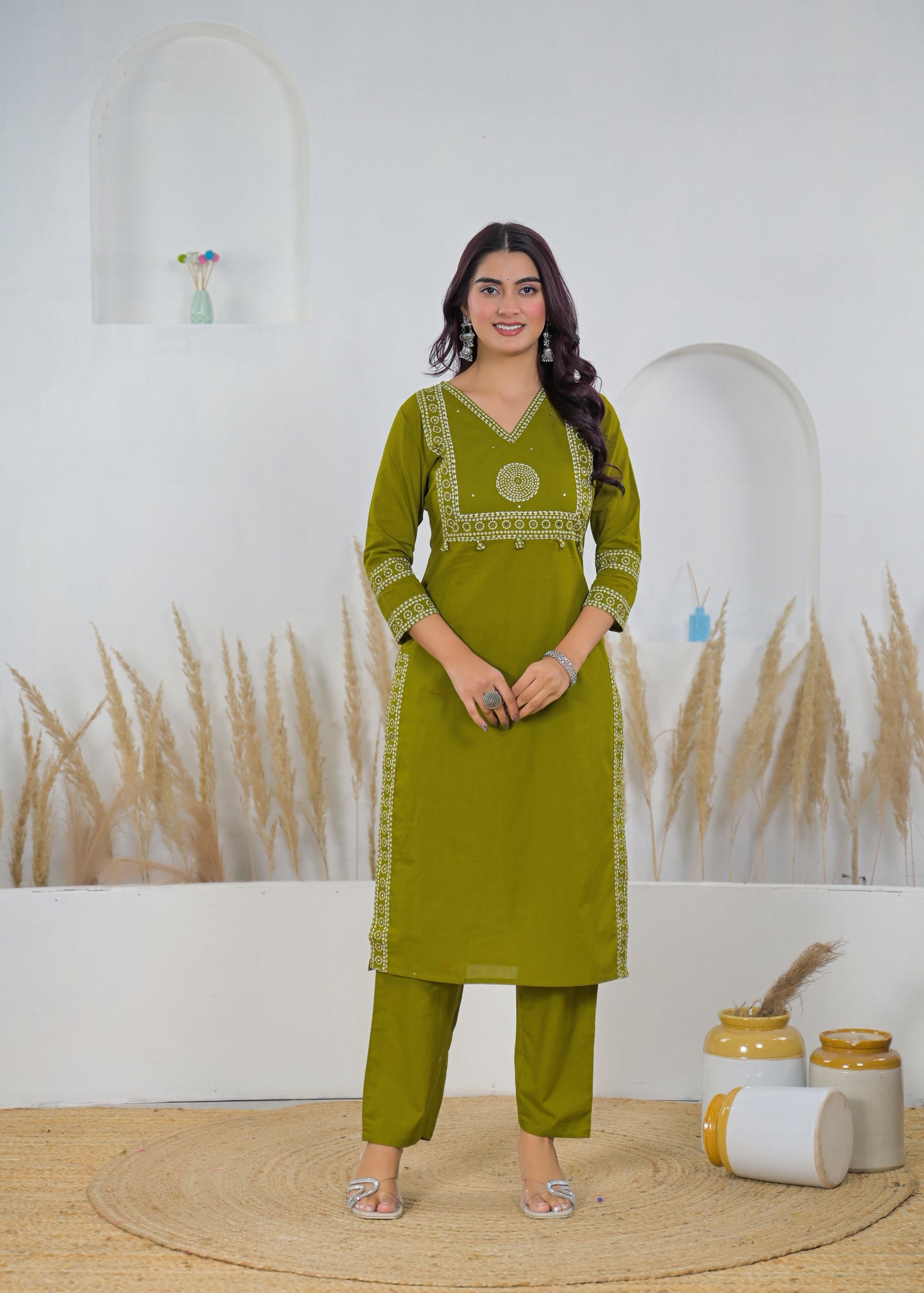 Olive Green Printed Salwar Suit & Dupatta