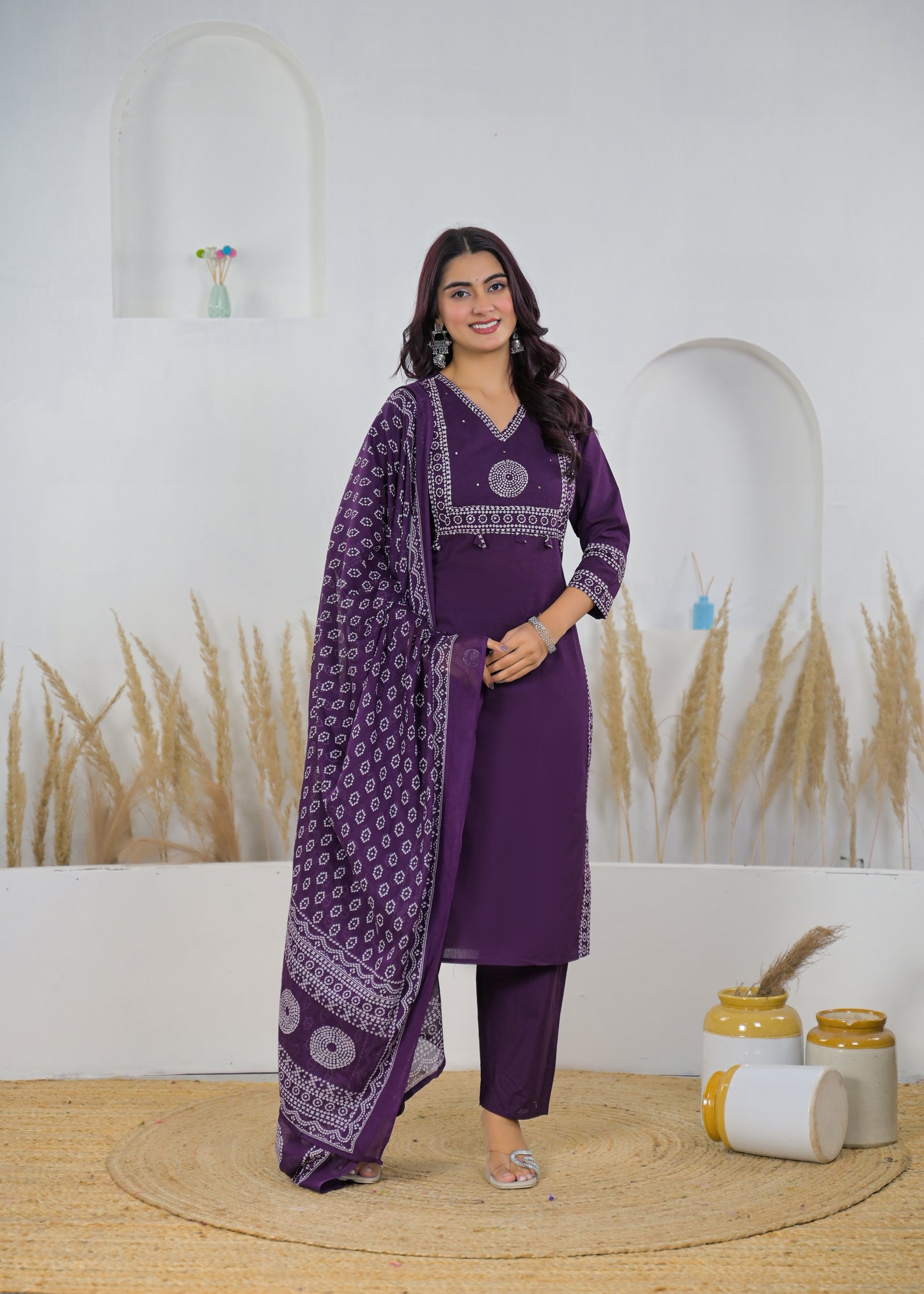 Lavender Printed Salwar Suit with Matching Dupatta