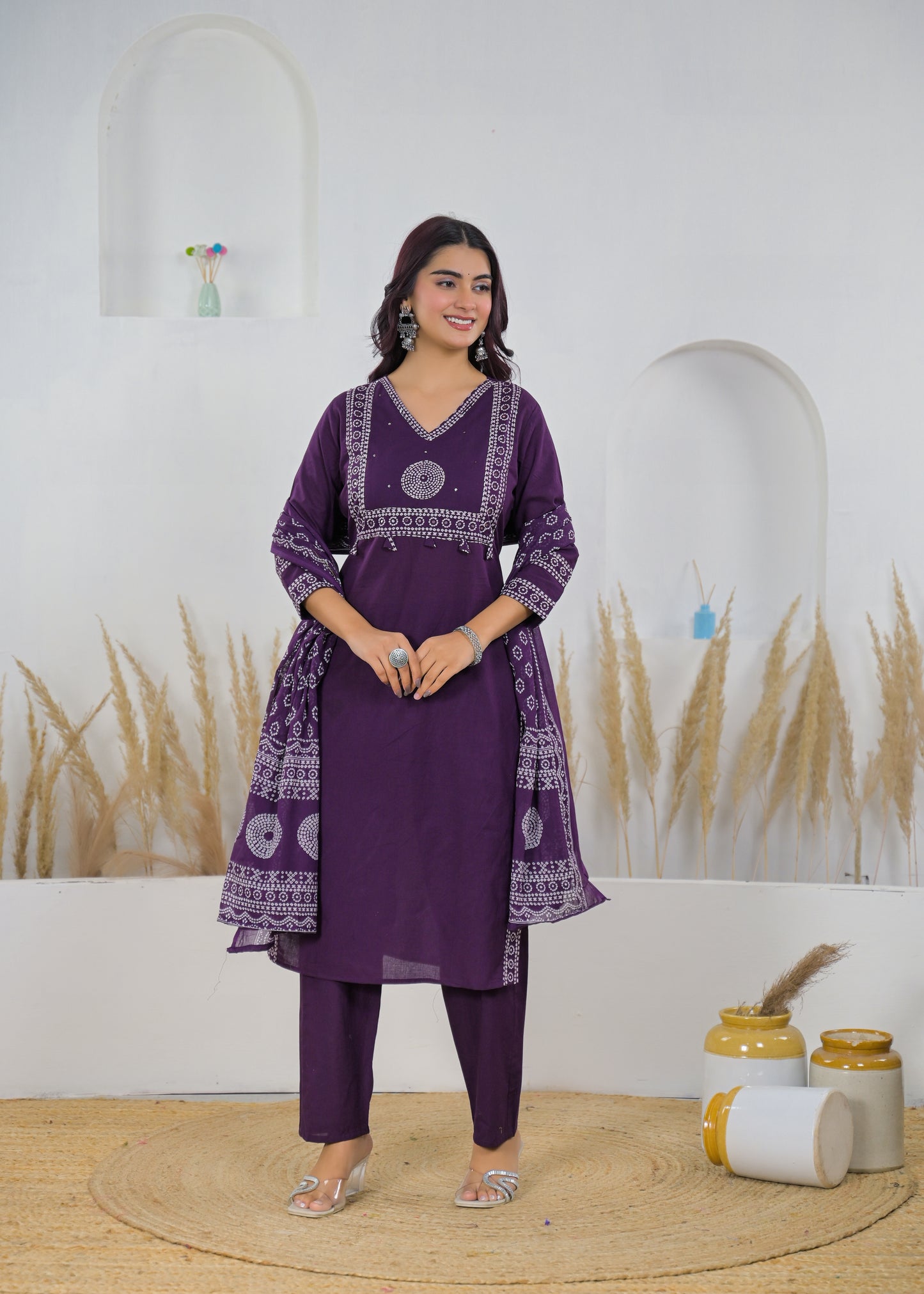 Lavender Printed Salwar Suit with Matching Dupatta