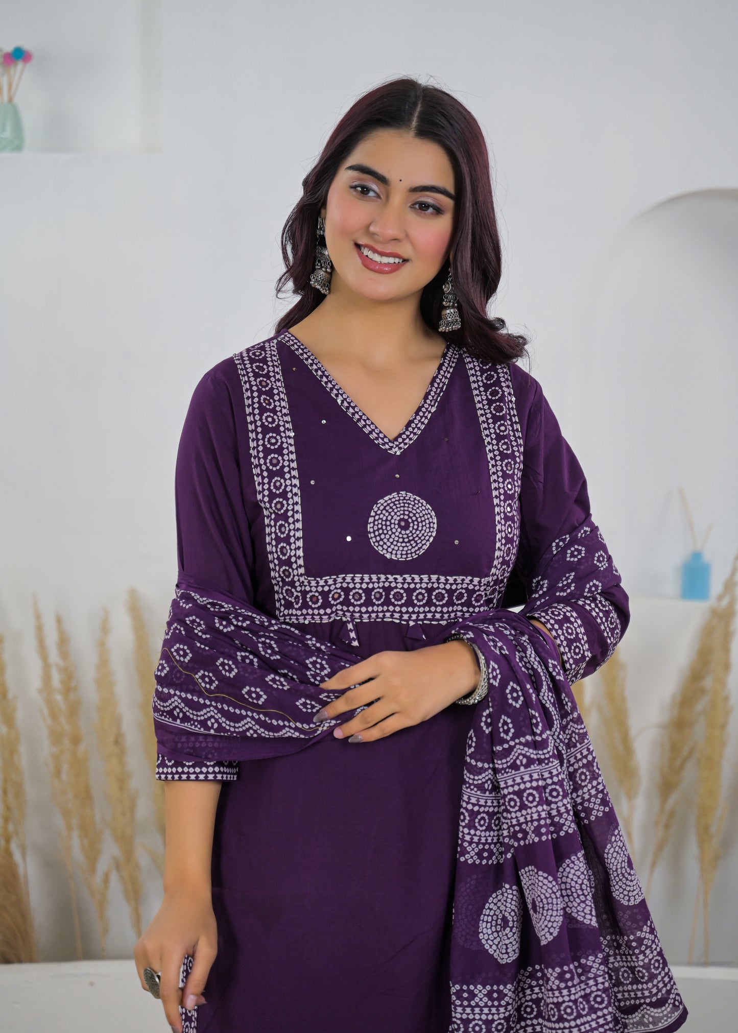 Lavender Printed Salwar Suit with Matching Dupatta