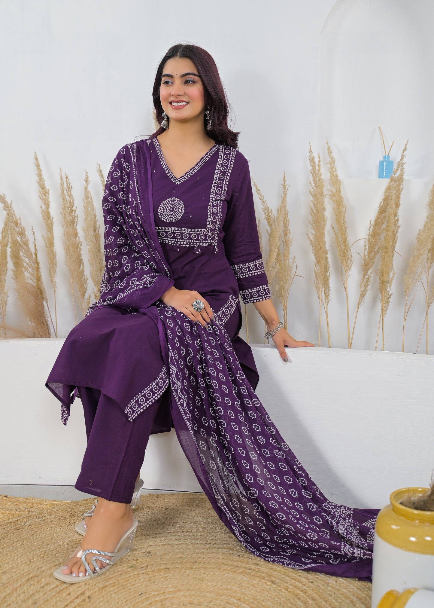 Lavender Printed Salwar Suit with Matching Dupatta