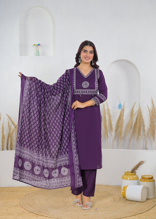 Lavender Printed Salwar Suit with Matching Dupatta