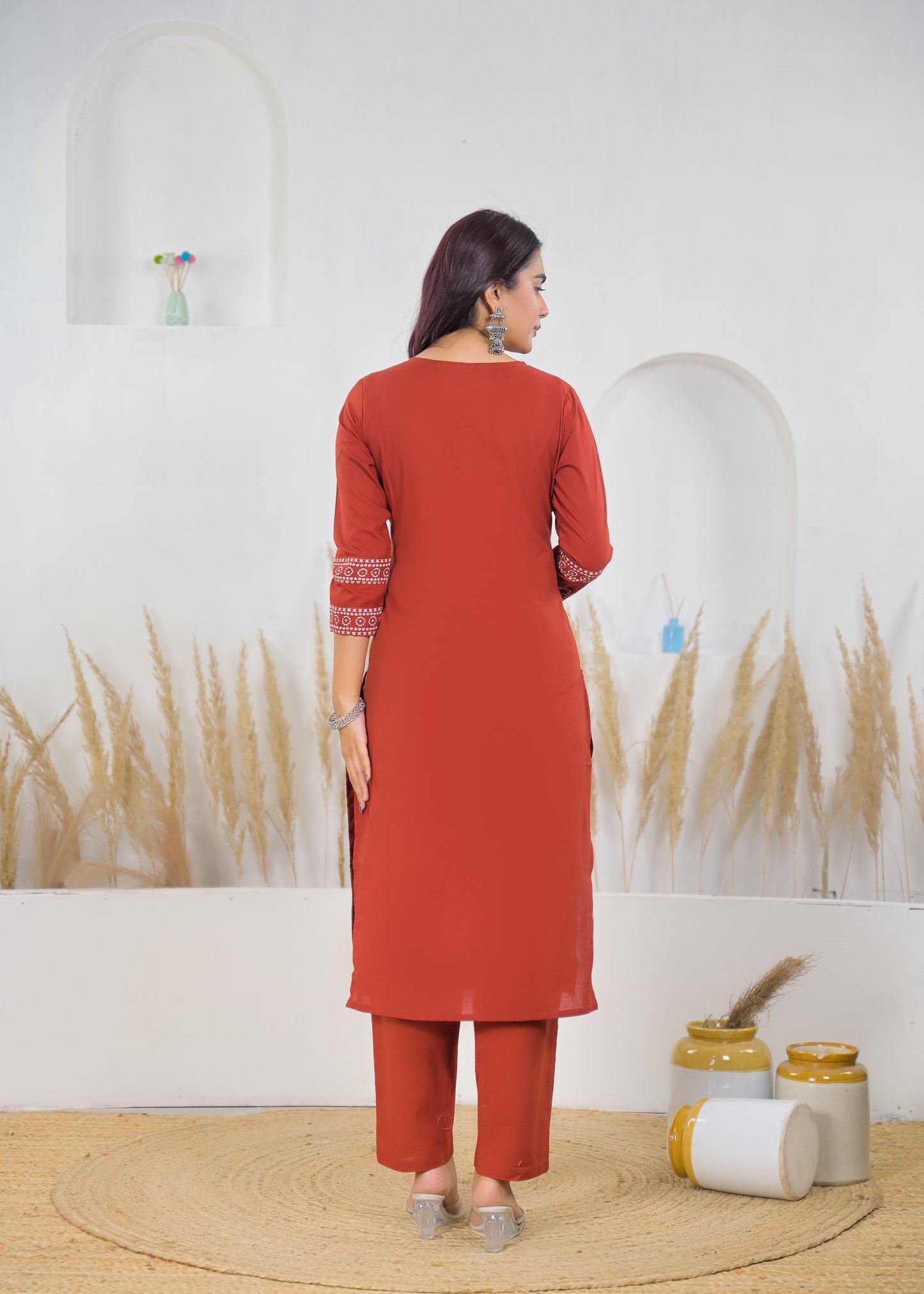 Rust Red Printed Salwar Suit & Dupatta