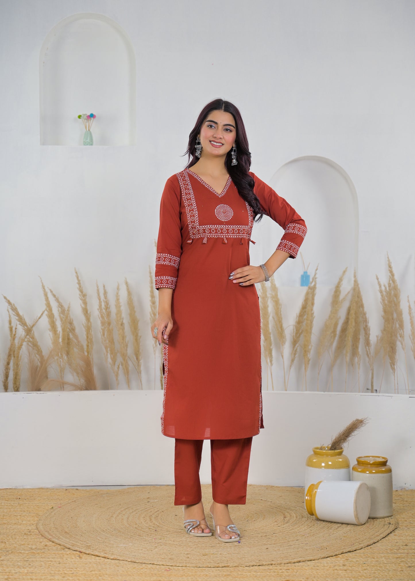 Rust Red Printed Salwar Suit & Dupatta