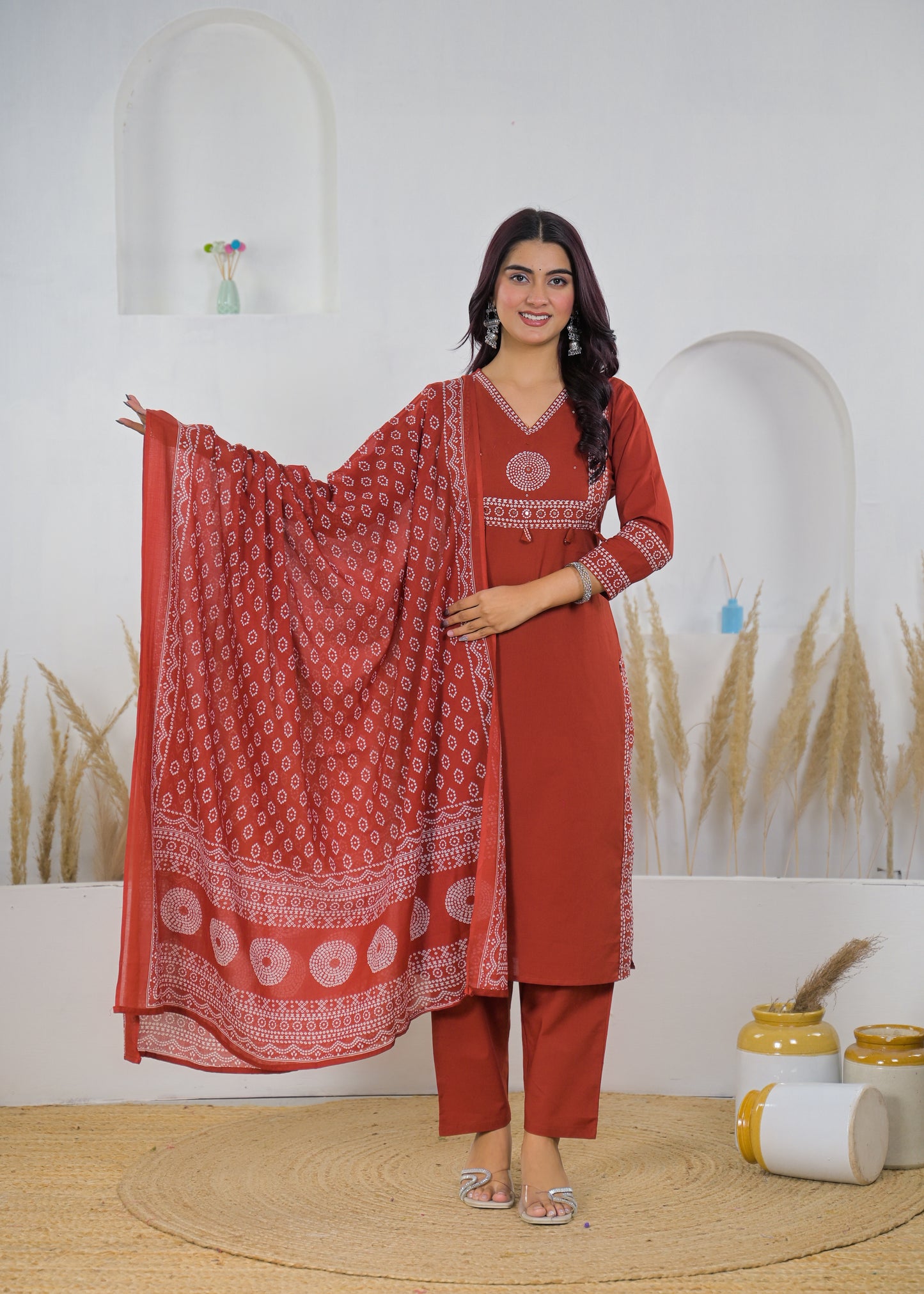 Rust Red Printed Salwar Suit & Dupatta