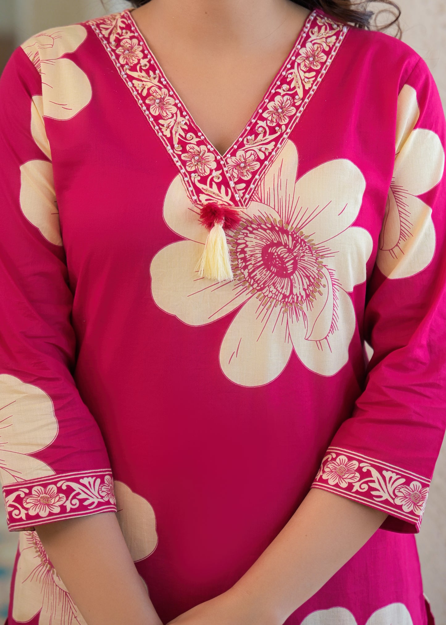 Rose Pink Floral Printed Kurta Set with Dupatta