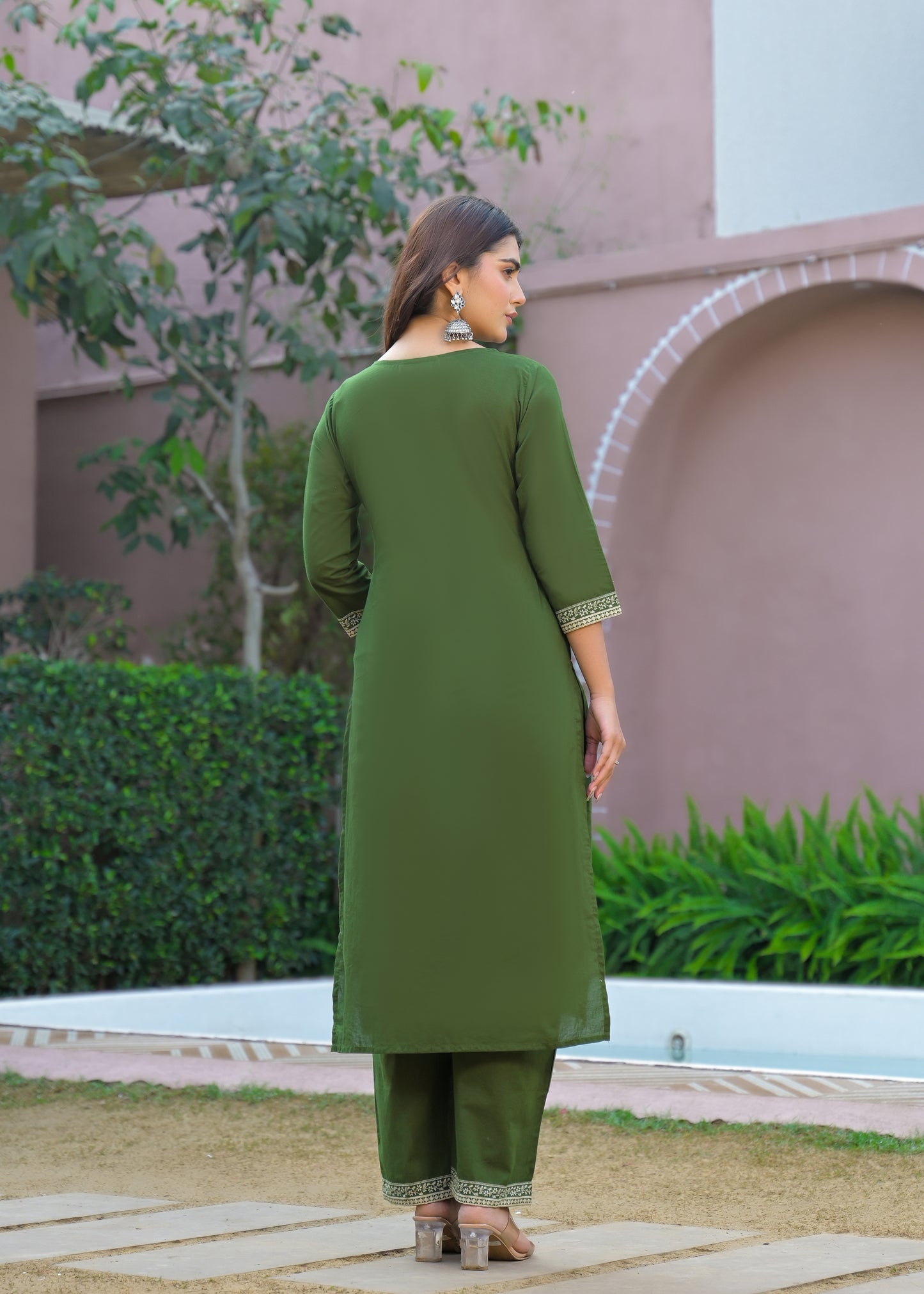 Green Kurta Palazzo Set with Printed Dupatta