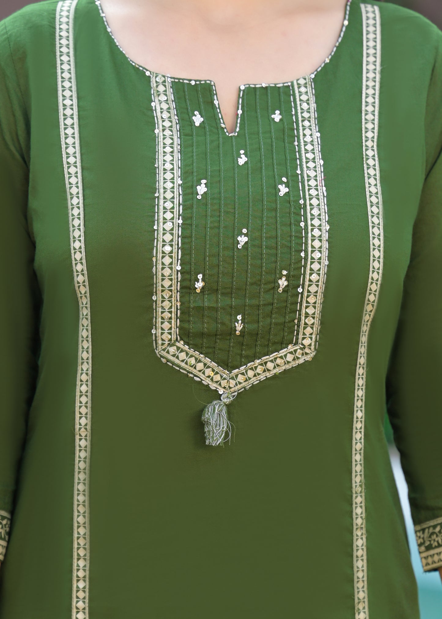Green Kurta Palazzo Set with Printed Dupatta