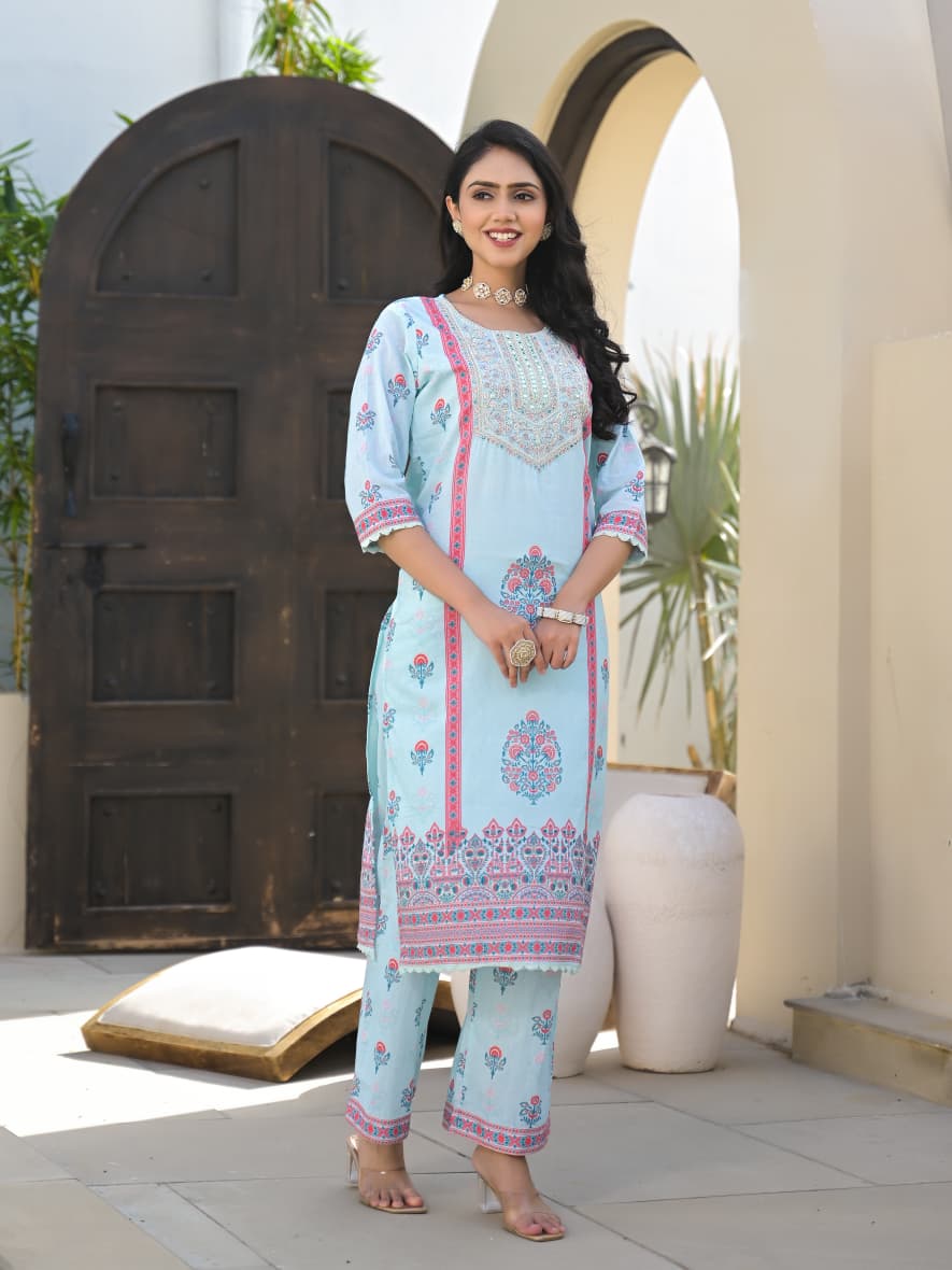 Neel-Kiran Cotton Embroidered Suit