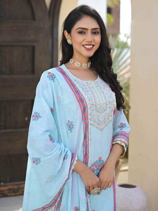 Neel-Kiran Cotton Embroidered Suit