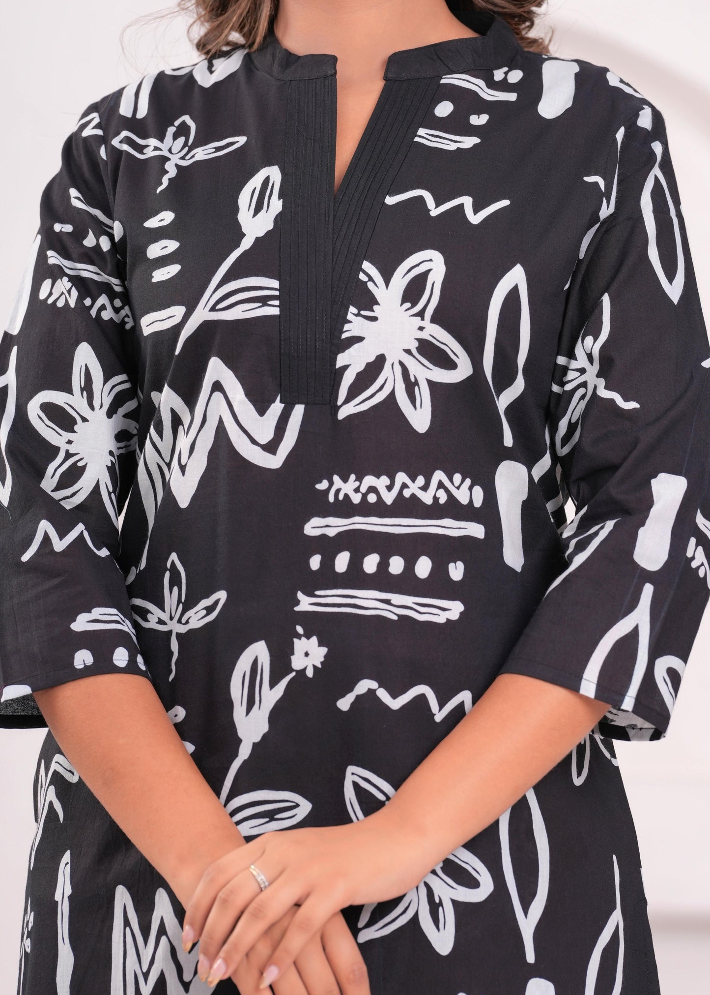 Black Abstract Printed Kurta Set