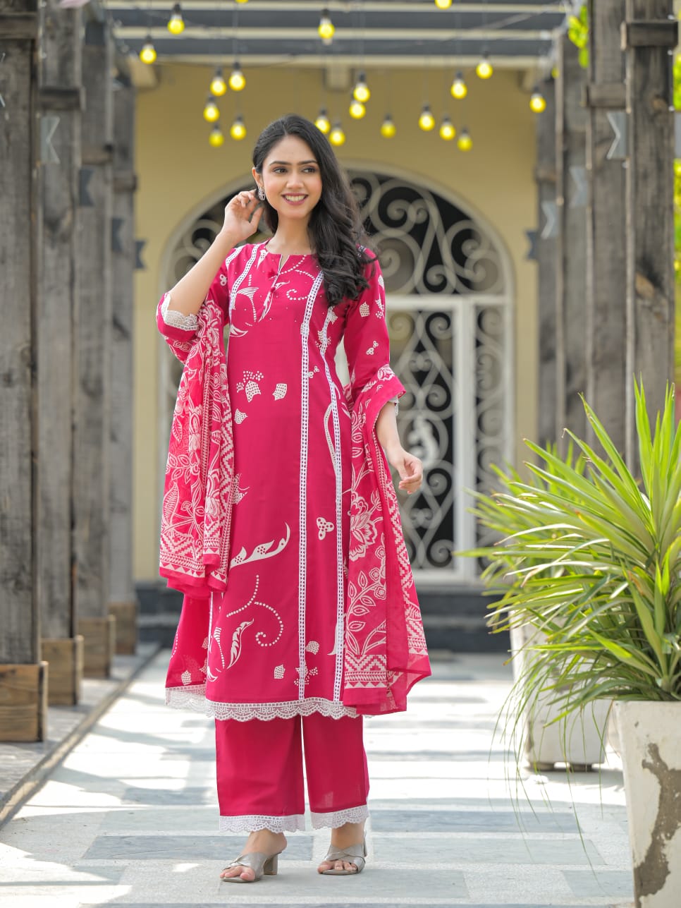 Blush Pink Floral Printed Kurta Set with Dupatta