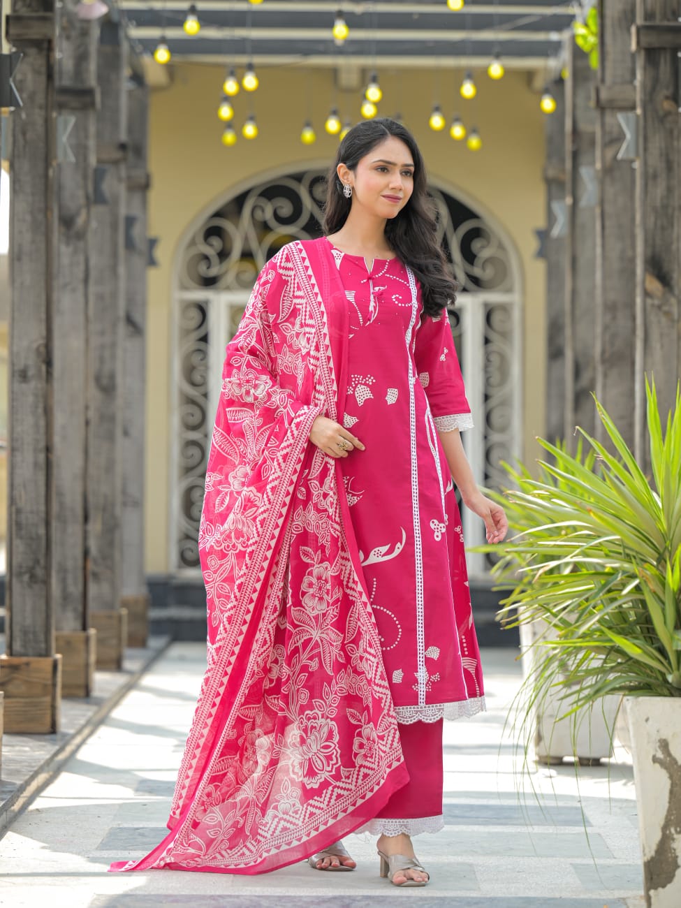 Blush Pink Floral Printed Kurta Set with Dupatta
