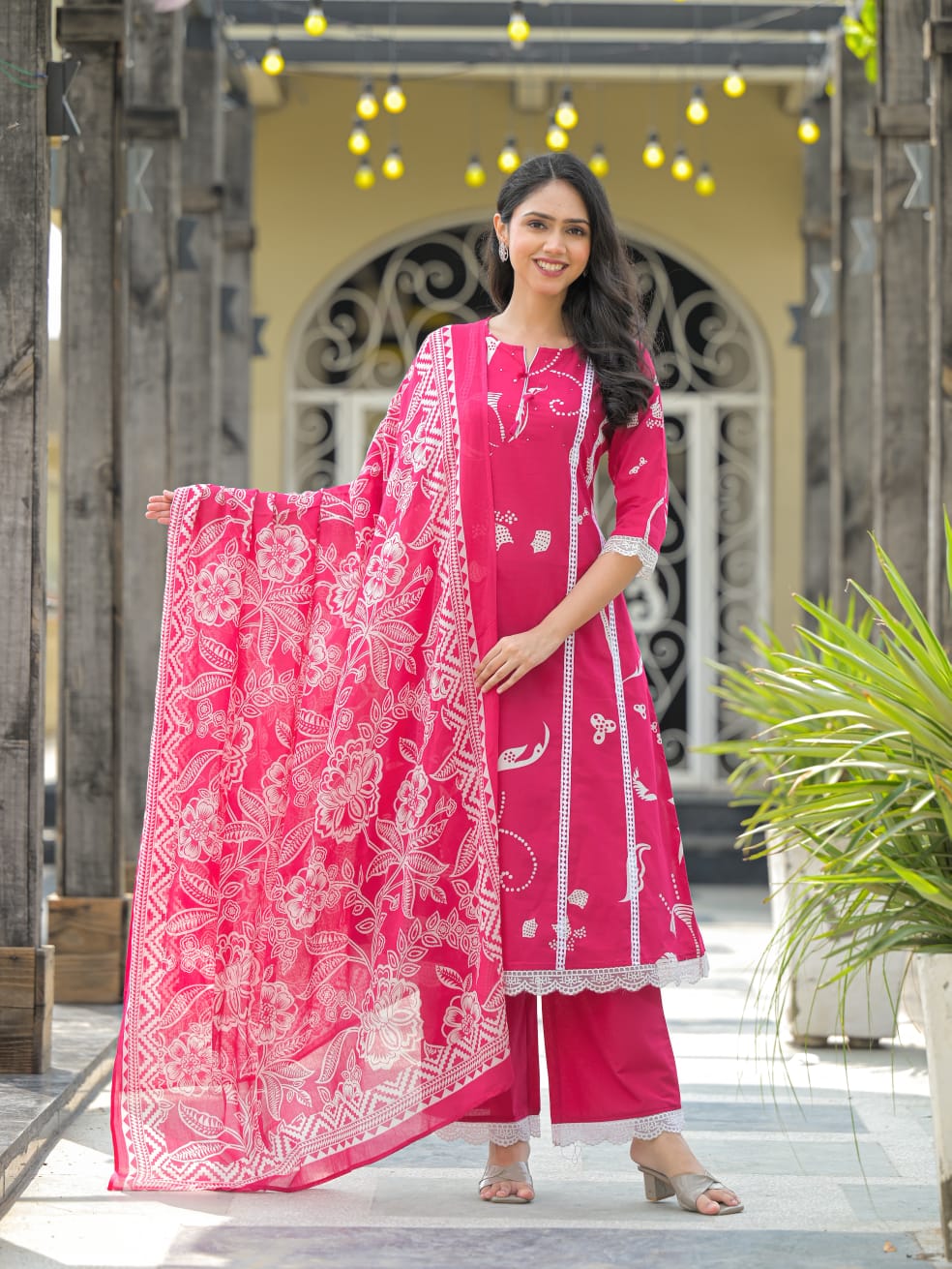 Blush Pink Floral Printed Kurta Set with Dupatta