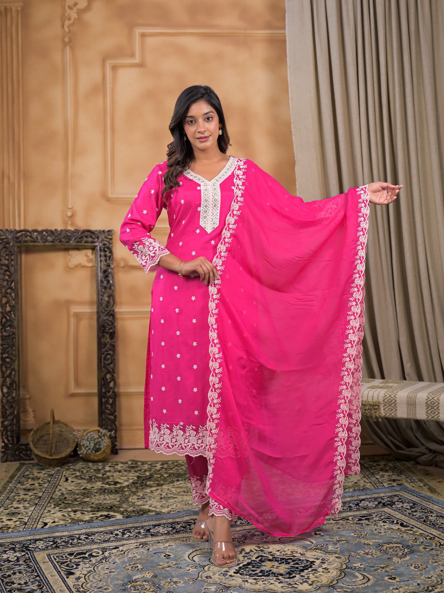 Gulrooh Fuchsia Chikankari Kurta Set