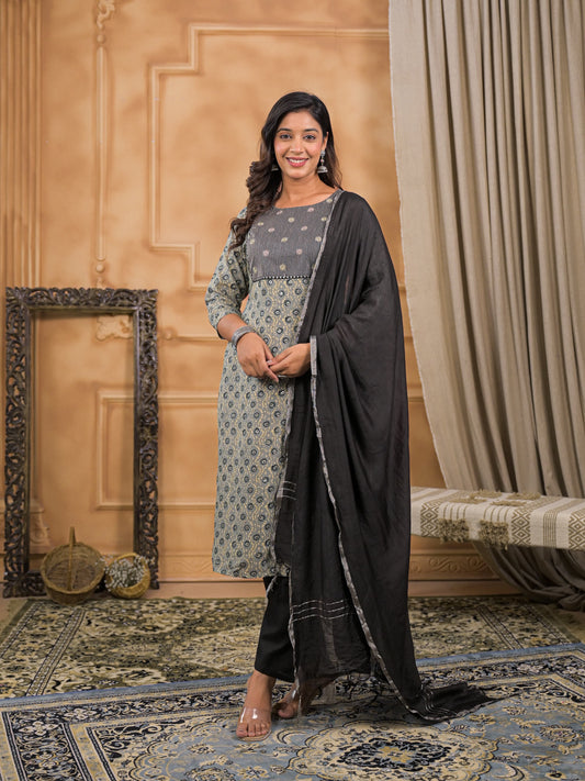 Zayra Kohl Block Kurta Set