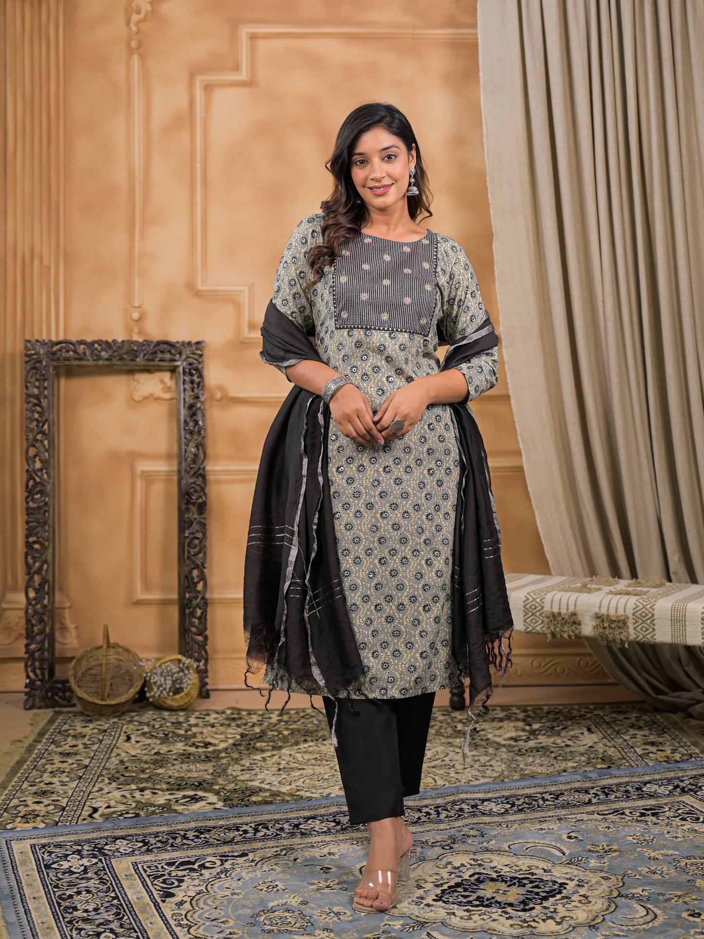 Zayra Kohl Block Kurta Set