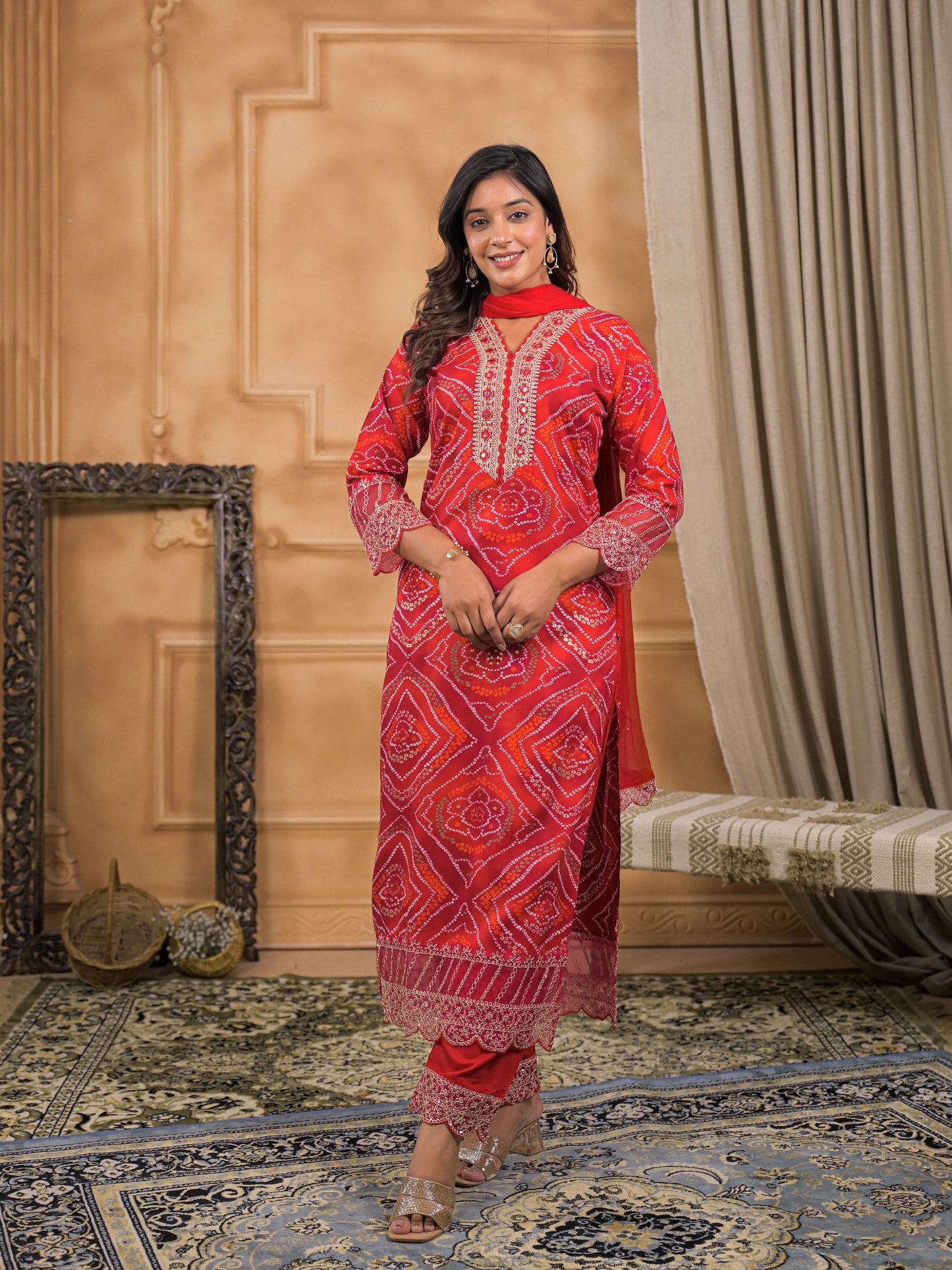 Nayra Bandhej Crimson Kurta Set