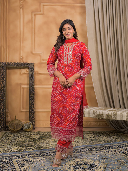 Nayra Bandhej Crimson Kurta Set