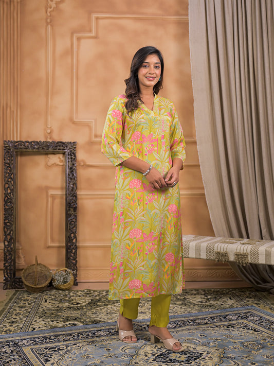 Meher Lime Flora Kurta Set