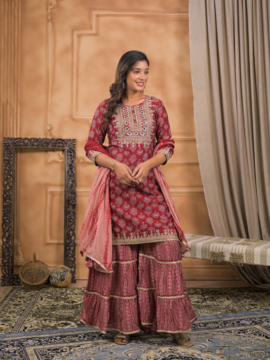 Falak Rosewood Gota Sharara Set