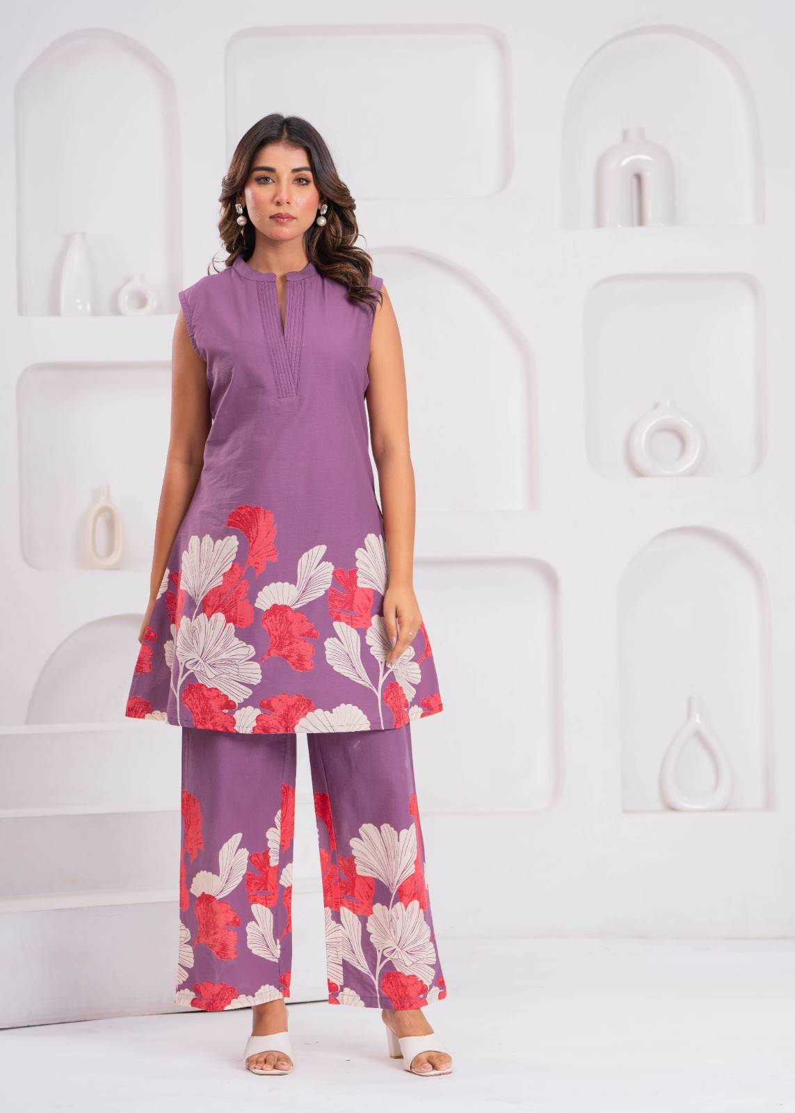 Purple Floral Printed Kurta Set