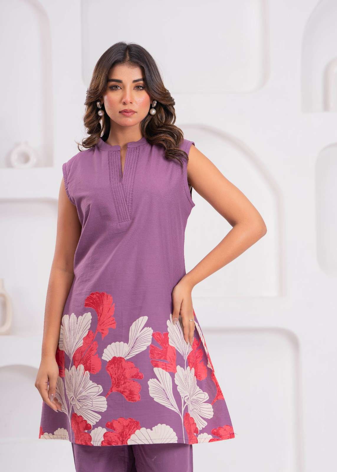 Purple Floral Printed Kurta Set